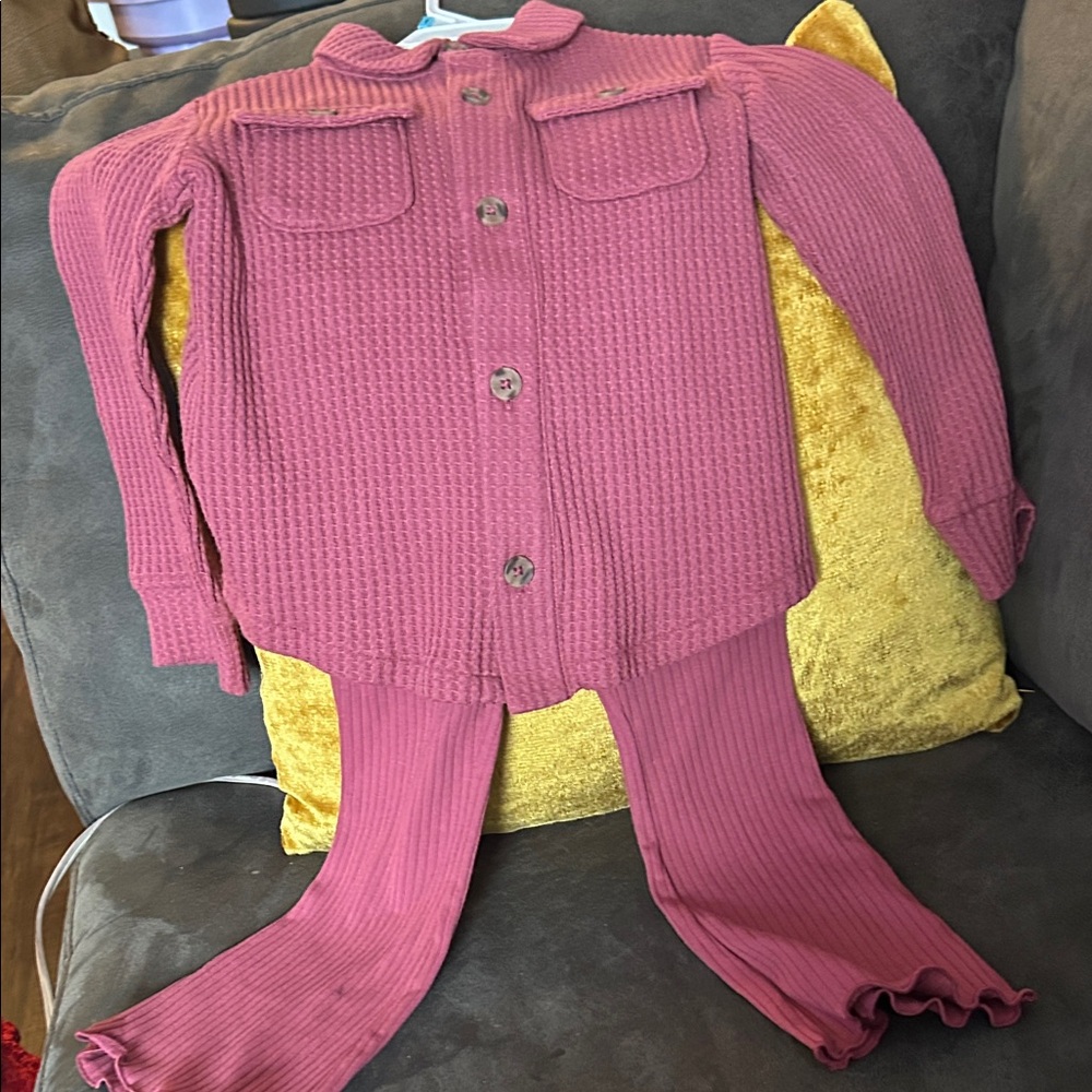 Okie Dokie Pink Ribbed Kids Shirt and Pants Set